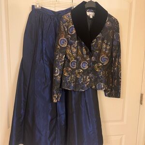 Victor Costa Blue w/gold blazer 10 & J.R. Nites blue taffeta Skirt 12 Set